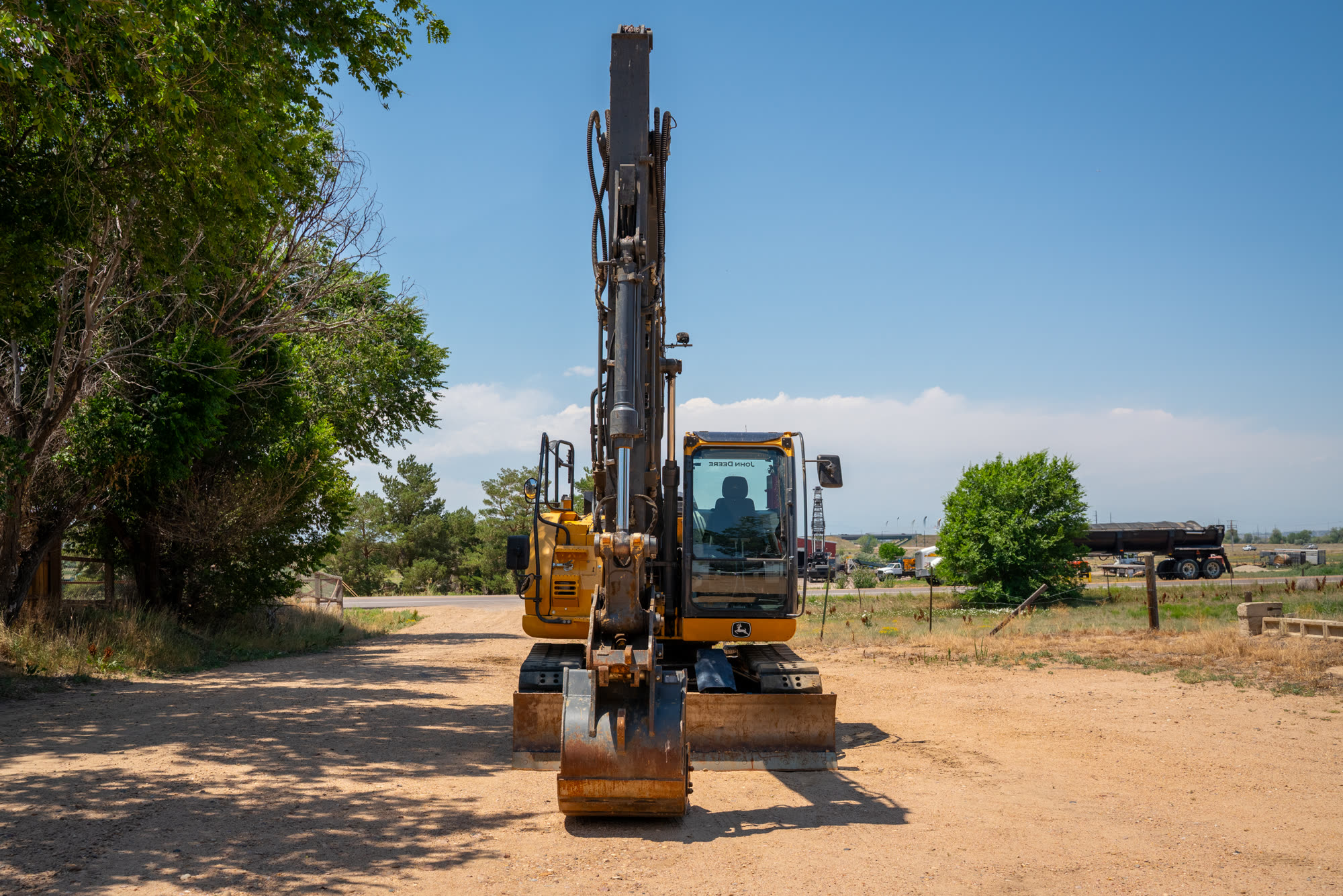 Excavator rear three-quarter view
